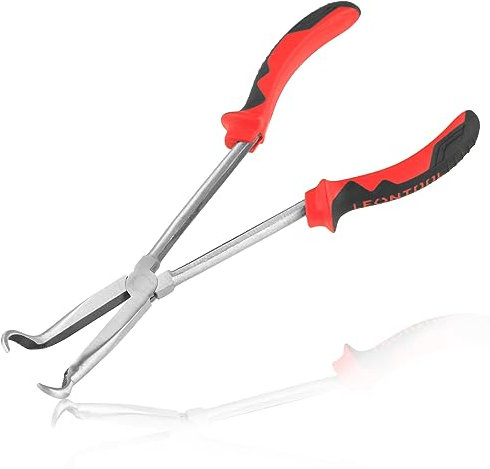 LEONTOOL Pince à bec long de 28,9 cm pour tuyau de 28,9 cm - Pince à bec long - Pince pour enlever les bougies d'allumage avec mâchoires dentelées - Pince circulaire pour les espaces étroits