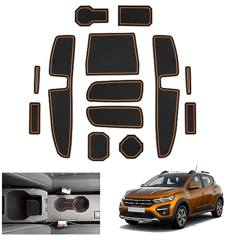 GAFAT Dacia Sandero 3/ Sandero Stepway III 2021-2024 2025 Antirutschmatten, Sandero 2023 Gummimatten, Mittelkonsole Matten, Türnaht Matten, Dacia Sandero 3 Zubehör (Orange)