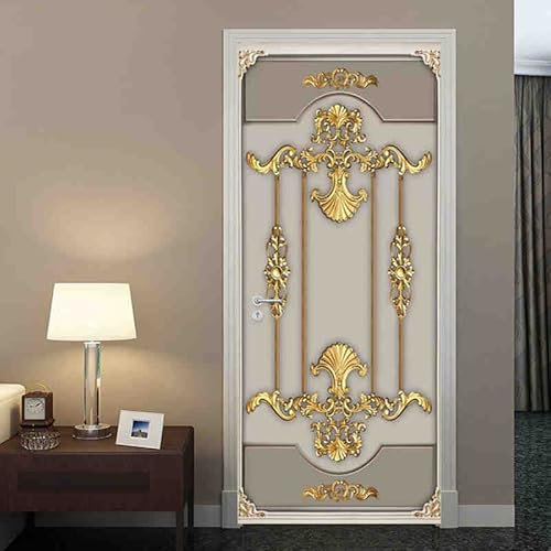Europäischen Stil 3D Stereo Golden Gips Muster Tapete PVC Selbstklebende Wasserdichte Tür Aufkleber Wohnzimmer 3D Poster
