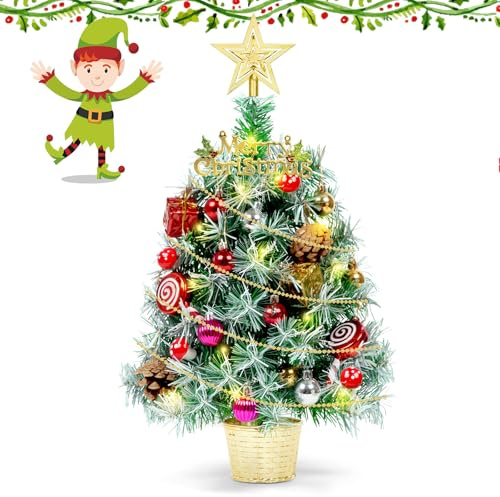 50cm Künstlicher Kleiner Weihnachtsbaum, Tischplatte Weihnachtsdekoration, Mini-Weihnachtsbäume mit Ornamenten, Weihnachtsbaum für Schreibtisch, Tisch, Heimdekoration
