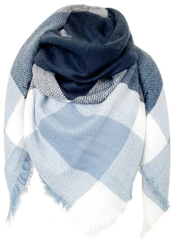 FIFTHAVE Sciarpa da donna sciarpa invernale, plaid oversize quadrato coperta sciarpa calda oversize frange Capo Poncho autunno sciarpa Azzurro
