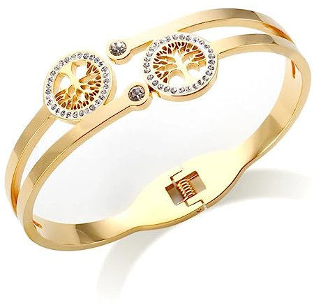 Braccialetto Con Ciondolo A Forma Di Albero Della Vita Con Scultura, Bracciale Rigido Per Donna, Uomo, Braccialetti In Oro, Gioielli Con Albero Di Natale Della Vita