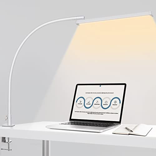 BIENSER LED Desk Lamp with Clamp, Eye Caring Reading Lamp with 10 Brightness, 5 Color Modes, Long Flexible Gooseneck Daylight Light, Architect Task Lamp, Clip on Lamps for Home Office, Super Bright