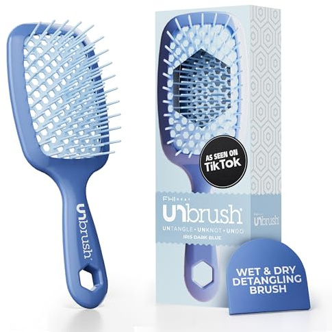 FHI Heat UNbrush Detangling Brush för smärtfri borstning på alla våta eller torra hårtyper — Hållbar DuoFlex antistatisk borst, lätt handtag, ventilerad hårborste, Iris mörkblå