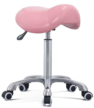 Antlu Sattelhocker Rollstuhl für Massage, Klinik, Spa, Salon, Schneiden, Sattelrollhocker mit Rollen, höhenverstellbar (Rosa)