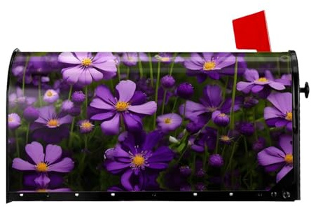 Copertura magnetica per cassetta delle lettere con fiori viola, 53 x 45 cm, copertura per cassetta delle lettere per decorazione da giardino e cortile