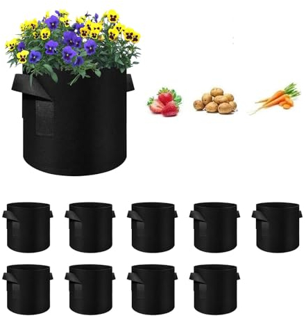 Pflanzsack 10 Stück 11L Pflanzsäcke für Tomaten, Pflanzsack aus Vliesstoff, Garten Gewächshaus Pflanzbeutel Pflanztopf, Pflanztasche mit Griffe für Kartoffeln Tomaten Erdbeeren,Schwarz,3 Gallonen