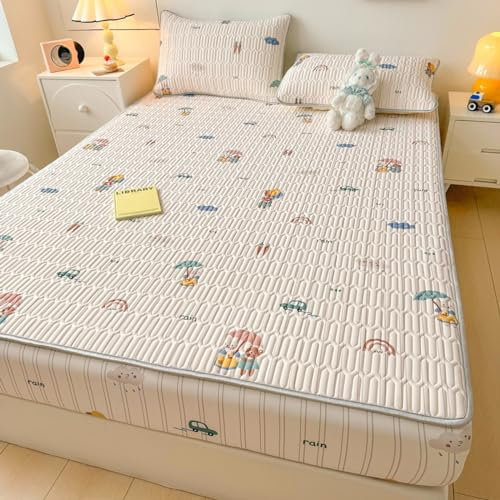 FOREPOTY Tiefe Tasche,Sommer Coole Latex-Bettwäsche, Matratzenschoner Mit Cartoon-Aufdruck Für Kinderzimmer, Bettbezug Für Kinderzimmer,Kaninchen,90 * 200cm (3 Stück)