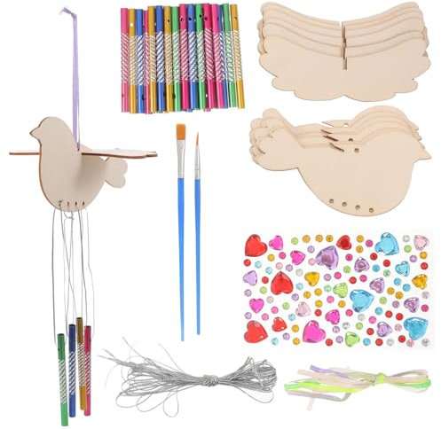 Toyvian Diy Vogel Windspiel Set Handwerk Kit Bemalbar Ornament Für Garten Terrasse Balkon Zuhause Dekoration