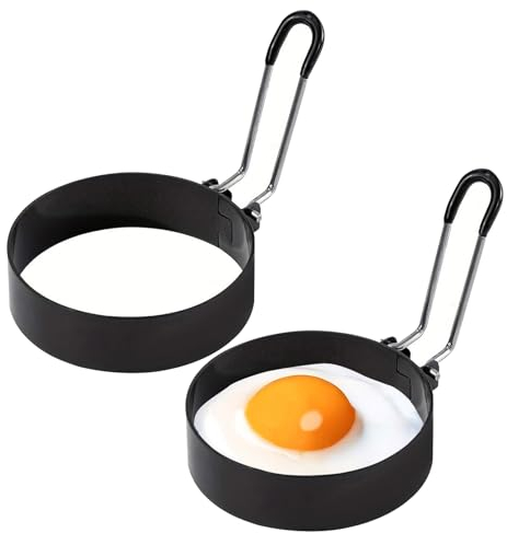 Spiegeleiform,2 Pcs Eierform,Antihaft Runde Spiegeleierformen für Die Pfanne,Pancake Form,Edelstahl Eierringe,Mit Verbrühungssicherer Klappgriffen,Eierring für Spiegeleier,Hackbraten,Sandwich(∅7.6cm)