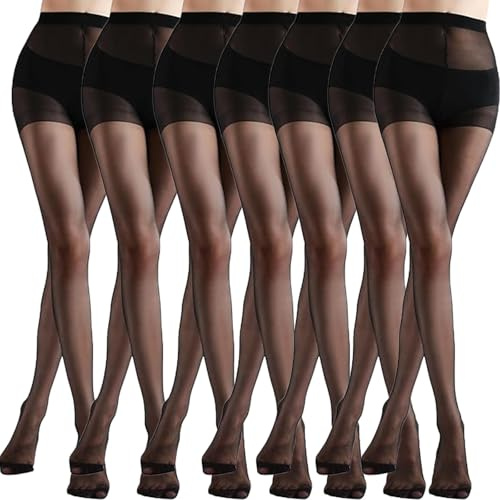 Pddenality Black Sheer Tights for Women - 7 Pairs for Daily Work and All Occasions