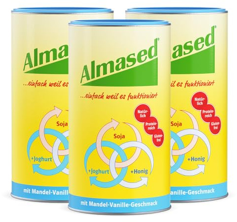 Almased mit Mandel-Vanille Geschmack zur flexiblen Gewichtsabnahme – 3x 500g – proteinreicher Mahlzeitenersatz – niedriger glykämischer Index – 30 Portionen