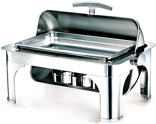 HGJHJJHK 9L Stainless Steel Full Size Roll Top Chafing Dish, Chafer and Buffet Food Warmers Set with Food Pan, Water Pan and Fuel Holders, for Wedding, Parties Decoration
