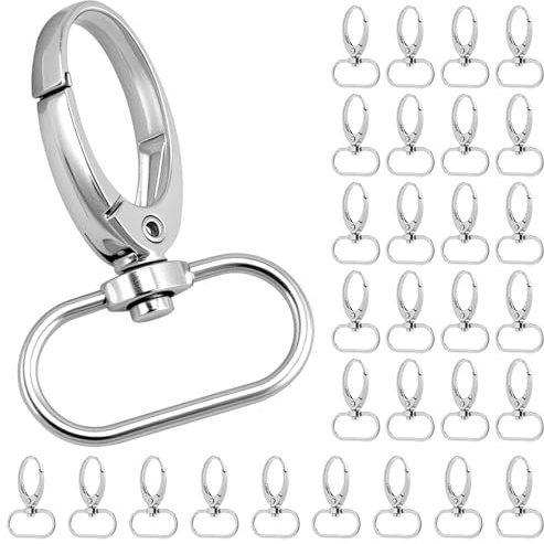 QWORK® 30 Pièces mousqueton pivotant, porte-clés argent avec D-pivotante articulation, pour cordons, sacs et travaux de bricolage
