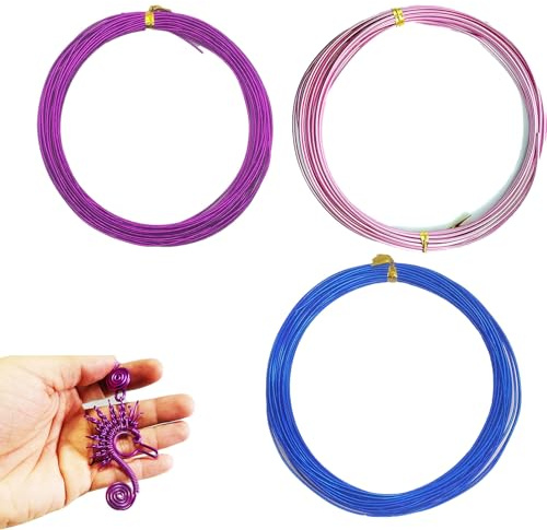 3 Rollen 5m Aluminiumdraht Basteldraht, 1mm Mehrfarbiger Aluminium Draht, Biegbar Schmuckdraht, für DIY Schmuck Modellen Skulpturen Kunsthandwerk (Blau, Lila, Rosa)