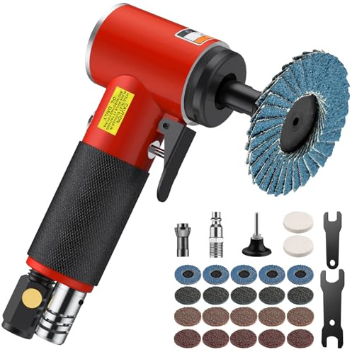 EYPINS Workshop Air Angle Sander - 20,000 RPM, 90 PSI, Lightweight Right Angle Polisher with 2 Collets, 22 Consumables, Rotary Suction Cup and Connecting Rod, Compact for Precision Grinding, Polishing