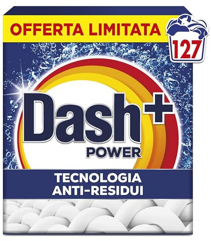 Dash Detersivo Lavatrice Per Bucato In Polvere, 127 Lavaggi, Tecnologia Anti Residui, Rimuove le Macchie, Efficace anche a Freddo e in Cicli Brevi