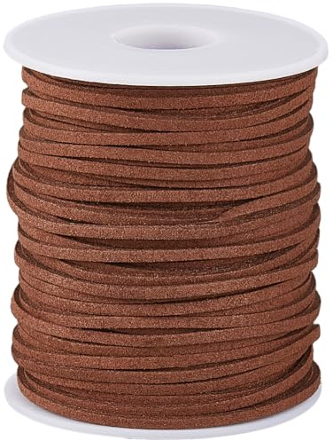 SUNNYCLUE 49 Yards/45M Brown Suede Cord Imitation Leather Cord 3mm Coconut Brown Thin Flat Faux Beading Suede Rope Twine Braiding String for Jewellery Making Women Bracelets Necklaces Shoe Lace Crafts