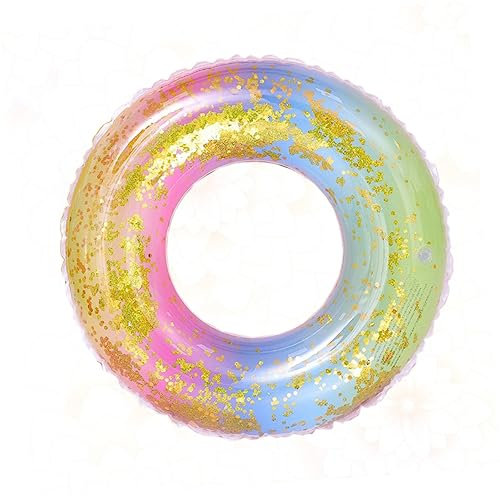 VANZACK Aufblasbarer Schwimmring Mit Glitzernden Regenbogen-Design Sicherheitshilfe Für Erwachsene Für Pool Und Strand Leicht Zu Verstauen Transportieren