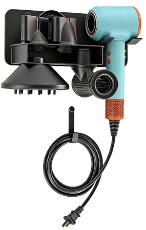 Biigdan 6-in-1 Porta Phon in Metallo Senza Foratura Compatibile con Dyson Supersonic Nural HD16 e HD19, Porta Phon a Parete con Supporto per la Spina, 5 Bocchette Diffusori, 29 * 12cm