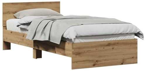vidaXL Estructura de Cama con cabecera Roble Artesanal 90 x 190 cm, Estructura Moderna de Cama con cabecera, Mueble Urbano para Apartamentos, cómoda, Fuerte y Que Ahorra Espacio