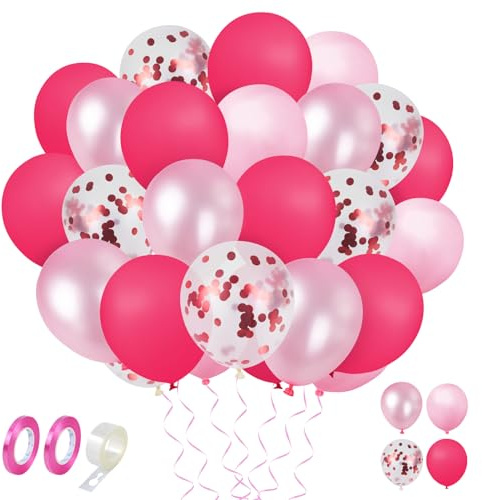 Luftballons Rosa Set, 60 Stück 12 Zoll Latex Helium Ballons Pinke Mit 2 Band, 1 Ballongirlande, Rosarot Geburtstag Luftballon für Mädchen Hochzeit, Geburtstagsdeko Babyparty,Graduierung Feier Party