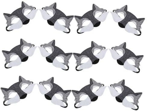 Yardwe 12stücke Halbgesichtsmaske für Halloween Wolfsmaske aus Filz Tiergesichtsmaske für Cosplay Kostümzubehör mit Lebensechten Details Leicht und Atmungsaktiv für Mottopartys