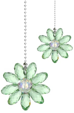 sourcing map 2Pack Ceiling Fan Pull Chain, 24 Inch Decorative Ornaments Crystal Flower Pendant Pull Chain Extender for Ceiling Fans Light Lamp, Green
