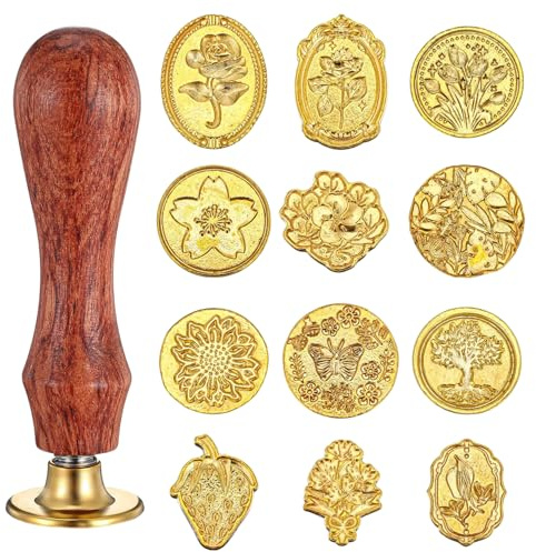 Wax Stamp 12 PCS Wax Stamp Seal Kit with Wooden Handle Vintage Wax Seal Stamp Kit for Envelope Cards Wedding Invitation Christmas Gift Wrapping Decoration Gifts for Craft Lovers