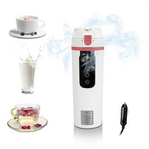 500 ml vattenkokare för bil 12 V/24 V, bärbar vattenkokare för bil, justerbar temperatur, pekkontroll, för uppvärmning av vatten, kaffe, mjölk, te, vit