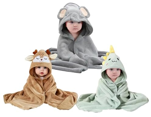 Comebachome 3 st babyhandduk med huva 80 x 80 cm mjuk superabsorberande babybadhandduk med söt djurdesign för pojkar och flickor, Urlaubsdekor