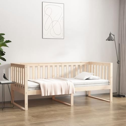 Ordellia Önskesäng, furu, massivt trä, 100 x 200 cm, obehandlad, mångsidig bäddsoffa för gästrum, robust sängram, modern möbel