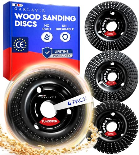 Garlavie Professionale Disco Legno 115 mm per Smerigliatrice Angolare – Set 4 Pezzi con Raspa, Fresatore, Sagomatura e Fresa Radici