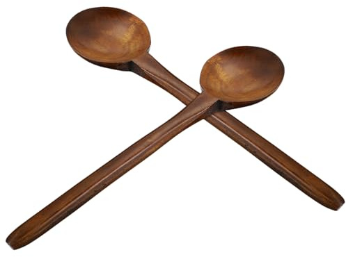 Uonlytech Cucchiai da Cucina in Legno Naturale Manico lungo Antiaderente, Set 2 Pezzi per Zuppa Cinese e Pasta, Mestoli Leggeri Resistenti per Utensili Cucina Quotidiani