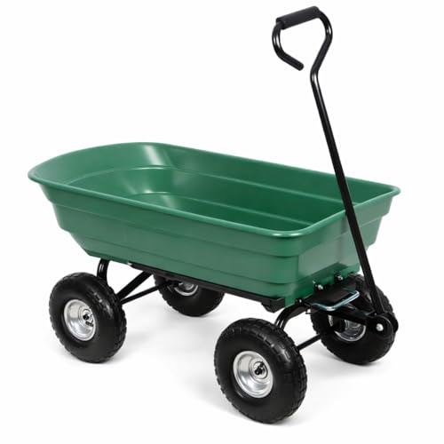 Heavy Duty Garden Dump Trolley Cart 300KG – 75L Tipping Wheelbarrow Truck with Steel Frame, All-Terrain Tyres & Easy Tip Handle for Soil, Gravel, Plants & Garden Waste (Green)