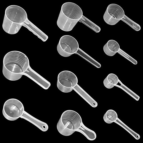 Piuluvor® 11 Stücke Messlöffel Transparent Dosierlöffel mit Skala | 10ml, 15ml, 20ml, 30ml, 40ml, 50ml, 60ml, 70ml, 80ml, 100ml, 120ml Scoop, Kunststoff Measuring Spoons für Flüssigkeit Pulver