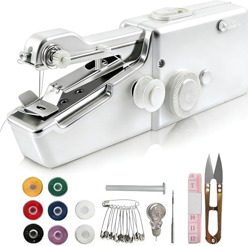 Mini Nähmaschine, Handnähmaschine Tragbare mit Nähzubehör, Elektrische Schnellstichwerkzeug für Anfänger, zum Nähen von Kleidung,Vorhängen,Handarbeiten