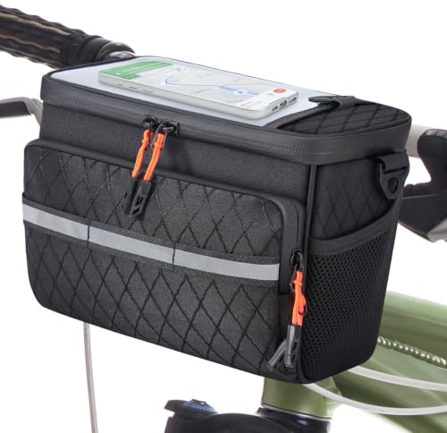 Sacoche de Guidon de vélo, Sac Isotherme de Guidon 5 L | Sacoche de guidon pour vélo électrique et vélo - Panier avant avec écran tactile réglable et bandoulière amovible