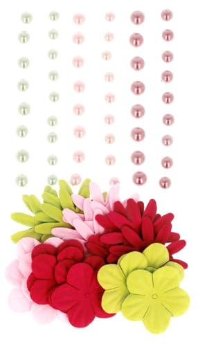 Artemio 52-delar självhäftande noshörningsstenar och 24 pappersblommor, rosa/grön