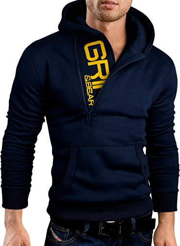 Grin&Bear Slim fit Halfzip Jacke Kapuze Hoodie Sweatshirt Kapuzenpullover, Navy, L, GEC401