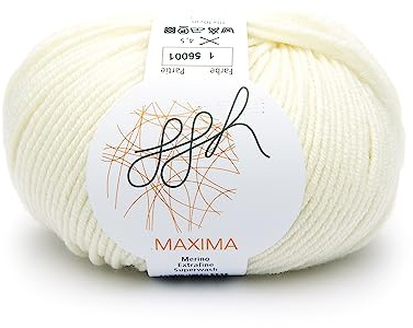 ggh Maxima - 100% Merinowolle extrafein und superwash - Lauflänge 110m auf 50g - Nadelstärke 4-5 - Wolle zum Stricken oder Häkeln - Farbe 001 - Wollweiß