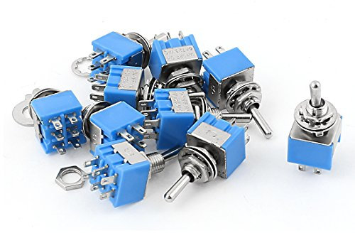 Sourcingmap 10Pcs AC 125V 6A ON-Off-ON DPDT Latching Mini Toggle Switch Blue 6mm