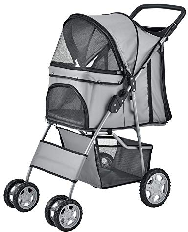 Hundewagen Pet Stroller Hundebuggy Regenschutz zum Schieben Roadster inkl. Einkaufstasche Grau