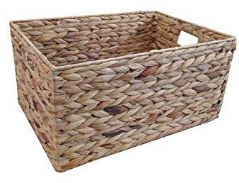 Petit panier de rangement rectangulaire en jacinthe d'eau naturelle