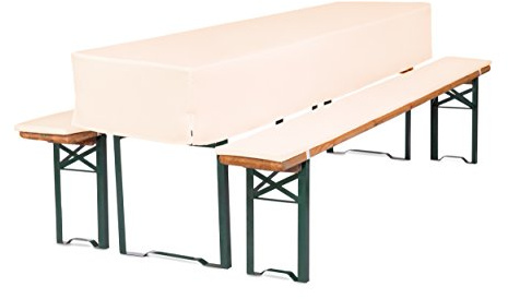 TexDeko 3-TLG Set Bierbankauflagen gepolstert 220x50x30cm Creme | Set mit Tischdecke 3/8, Polster mit Reißverschluss, waschbar, 2cm Polsterhöhe, für Bierzeltgarnitur, 220cm Hussenlänge