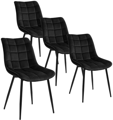 WOLTU Esszimmerstühle 4er Set, Küchenstühle gepolstert mit Rückenlehne | Sitzfläche aus Samt, mit Metallbeinen, bis 150 kg belastbar, für Wohnzimmer Küche Esszimmer, Schwarz