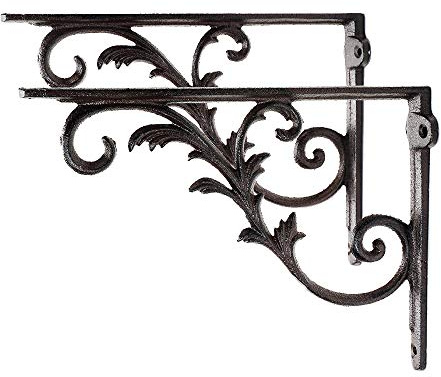 Sungmor Gusseisen-Halterungen für Regale, 2 Stück, rustikales Braun, 26,7 cm Breite, robuste, starke Eisen-Regalhalterungen, Vintage-dekorative Regalkorbeln, rechtwinklige Eck-Wandbrett-Halterungen