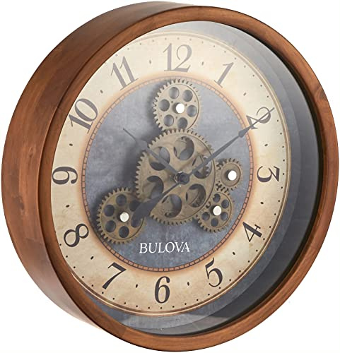 Bulova C4835 Gears in Motion Wall Clock, 12.8, Brown Cherry