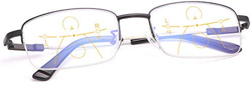 LJIMI Progressive Multifocus Reading Glasses Anti Blue Light No Line Multifocal Computer Readers for Men and Women Anti Eye Strain/Glare/UV Filter Eyeglasses Semi-Rimless Eyewear Safety Goggles