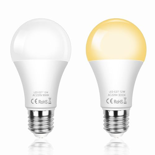 SCNNC LED Glühbirne E27 mit Dämmerungssensor 12W 1200LM Warmweiß 3000K | Automatische On/Off, Ersetzt 100-120W, LED E27 Lampe mit Tageslichtsensor für Korridor Garten Patio Veranda Treppen, 2 Stück
